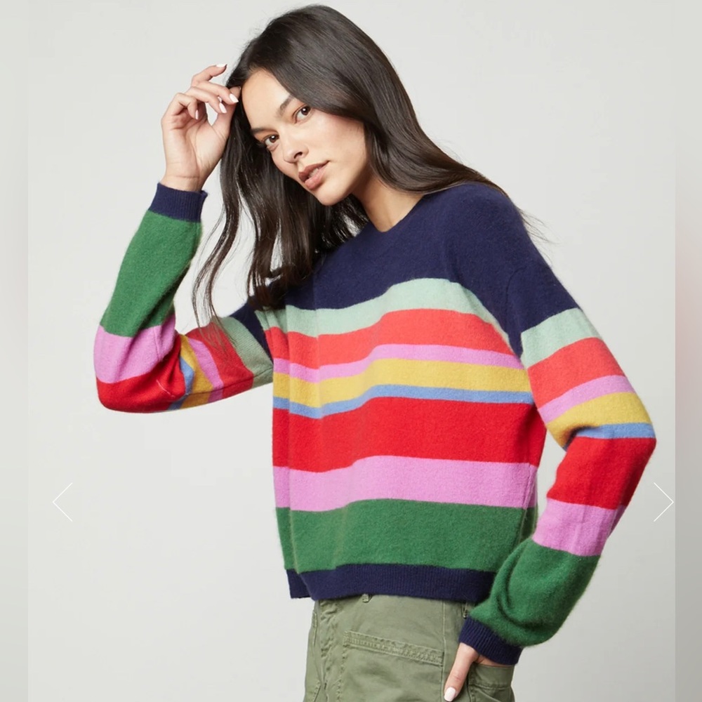 Velvet KACEY CASHMERE STRIPED CREW NECK SWEATER